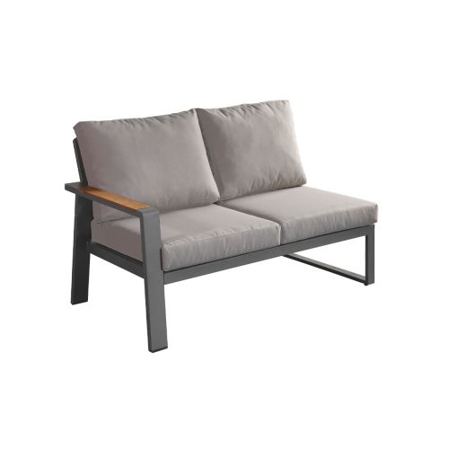 Loungesofa 2-Sitzer links Lissabon aus Aluminium - Aluminiumfarbe: graualuminium, Stofffarbe: dunkelgrau