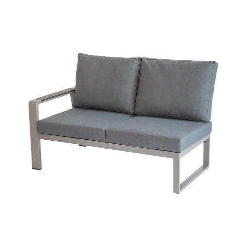 Loungesofa 2-Sitzer links Lissabon aus Aluminium - Aluminiumfarbe: graualuminium, Stofffarbe: dunkelgrau