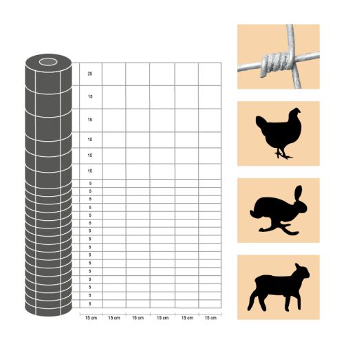 Weidezaun / Knotengeflecht Taurus leicht, Rollenlänge: 50 m, Kantendrähte: ø 2,4 mm, Draht: ø 1,9 mm - Höhe: 160 cm