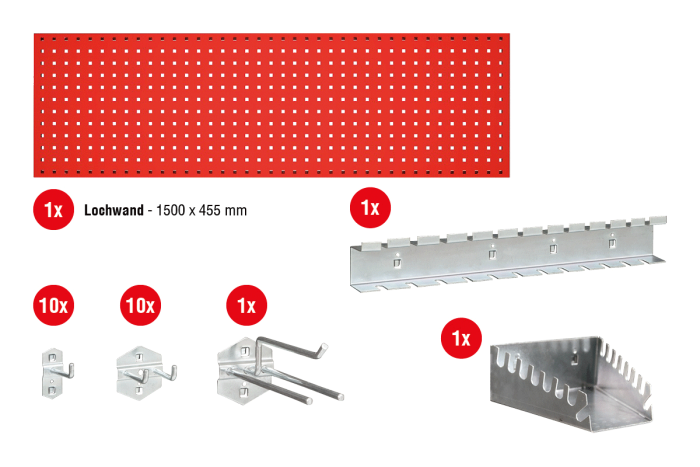 Lochwand Komplettset 24-teilig - Breite: 1500 mm, Höhe: 455 mm