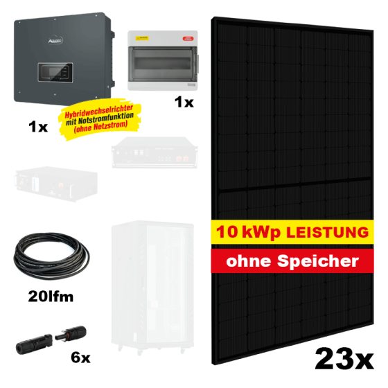 Photovoltaik POWER PLUS MAX FULL BLACK Komplettanlage - Gesamtleistung: 10 kWp, ohne Speicher, mit Hybrid Wechselrichter