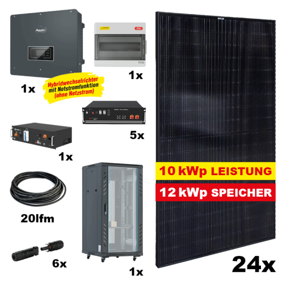 Photovoltaik POWER PLUS FULL BLACK 8 Komplettanlage - Gesamtleistung: 10 kWp, Speicher: 12 kWh