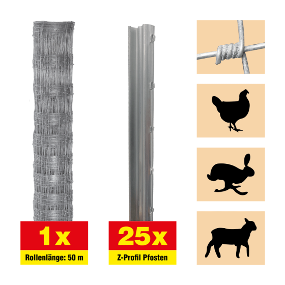 Weidezaun 50 m Set Taurus leicht - Höhe: 100 cm, inkl. 25 Z-Pfosten, Horizontaldrähte: 9